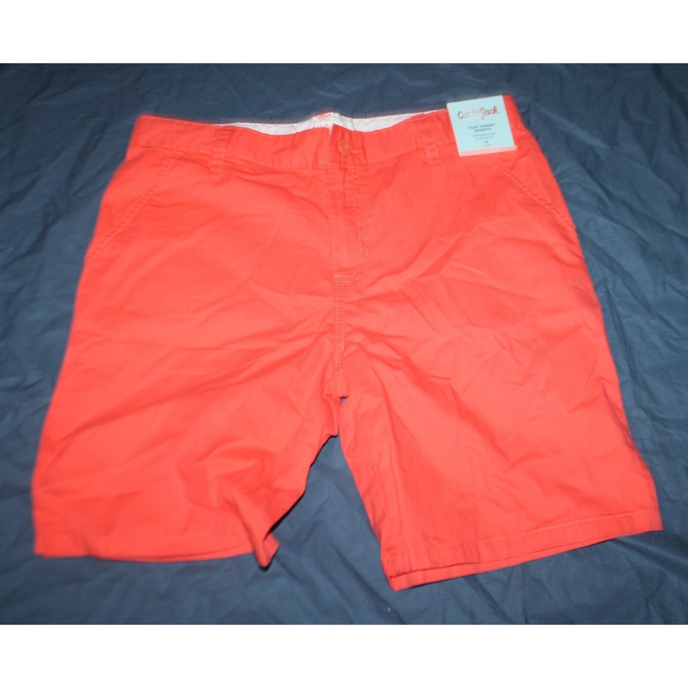 Cat & Jack Boys Chino Shorts Dark Orange Sz 16 Stretch Adjustable Waist
